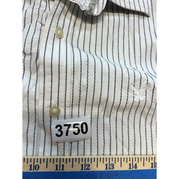 American Eagle Outfitters Vintage Fit White‎ Blue Striped Shirt Men's Medium - Picture 6 of 6